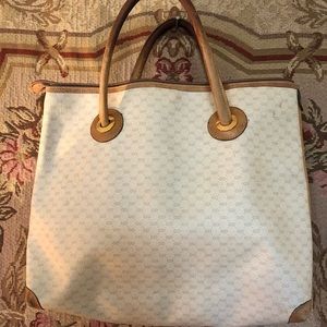 Gucci Vintage Satchel/Tote/Purse/Bag, Cream & Leather, Lots of Life Remains